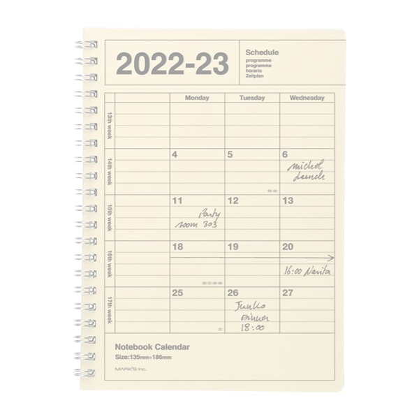 マークス 手帳 22 スケジュール帳 4月始まり 月間ブロック S 縦型 ノートブックカレンダー S 縦型 マークス公式通販