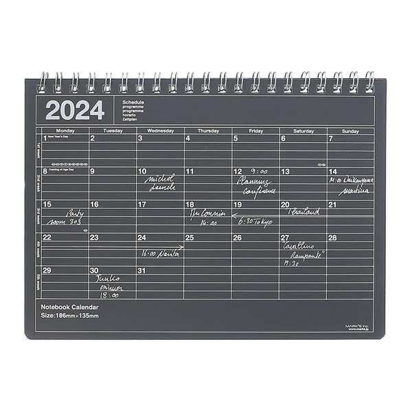 手帳　スケジュール帳　B6変型　ノートブックカレンダー・S　マークス　月間ブロック　2024年1月始まり　2024　マークス公式通販